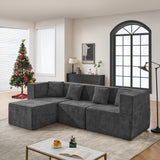 BEHOST 102.5" L-Shaped Cloud Couch Modular Sectional Sofa for Living Room, Dark Gray Chenille Fabric Sofa Couch with Ottoman and 4 Pillows, No Assembly