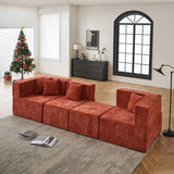 BEHOST 102.5" L-Shaped Cloud Couch Modular Sectional Sofa for Living Room, Red Chenille Fabric Sofa Couch with Ottoman and 4 Pillows, No Assembly