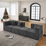 BEHOST 102.5" L-Shaped Cloud Couch Modular Sectional Sofa for Living Room, Dark Gray Chenille Fabric Sofa Couch with Ottoman and 4 Pillows, No Assembly