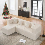 BEHOST 102.5" L-Shaped Cloud Couch Modular Sectional Sofa for Living Room, Beige Chenille Fabric Sofa Couch with Ottoman and 4 Pillows, No Assembly