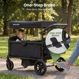 SACVON 2-Seater Stroller Wagon with Side Entry, Canopy & Snack Tray, Includes Removable Storage Bag That Converts to a Backpack-Black