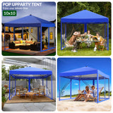 Vecukty 10x10ft Pop Up Canopy Tent with Removable Mesh Mosquito Sidewalls, Remote-Controlled 8-Color LED Lights ,Instant Outdoor Shelter Gazebo Tent,Blue