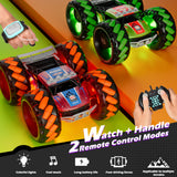 RC Off Road Monster Car, Keenstone 1:10 Giant Wheel Remote Control Toy Car with High-Speed Climbing and Colorful Gradient Lights with Music,Green