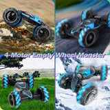 RC Stunt Snake Monster, Keenstone Giant Wheel Remote Control Toy Truck Car with High-Speed Climbing and Colorful Gradient Lights with Music,Blue