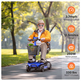 SACVON 4 Wheels Mobility Scooter with Cane Holder for Seniors, Electric Folding Wheelchair Device for Travel