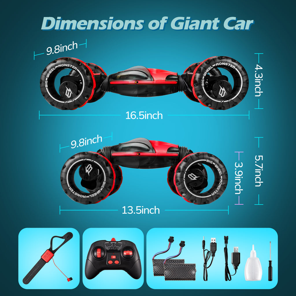 RC Twisting Snake Car, Keenstone Giant Wheel Remote Control Toy Car with High-Speed Climbing and Colorful Gradient Lights with Music,Red