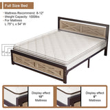 Behost Full Size Bed Frame, Farmhouse Wood Metal Platform Full Bed Frame with Headboard and 11" Underbed Storage