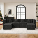BEHOST 130" U-Shaped Modular Sectional Sofa, 6-Piece Cloud Couch with 2 Movable Ottomans, Extra Deep Seat Chenille Sleeper Sofa, Flexible Oversized Modern Sofa Set for Living Room, Black