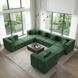 BEHOST 130" 8-Piece Modular Sectional Sofa with Ottomans, U-Shaped Pit Couch for Living Room, Modern Teddy Fabric Cloud Couch Set, Large Sleeper Sofa with Deep Seats, Forest Green