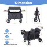 SACVON Toddler Stroller Wagon for 4 Kids with Cooler Bag,Parent Organizer,5-Point Harnesses,Black