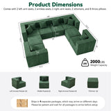 BEHOST 130" 8-Piece Modular Sectional Sofa with Ottomans, U-Shaped Pit Couch for Living Room, Modern Teddy Fabric Cloud Couch Set, Large Sleeper Sofa with Deep Seats, Forest Green
