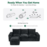 BEHOST 4-Piece 102" L-Shaped Modular Sectional Sofa, Velvet Cloud Sleeper Couch with 2 Movable Ottomans, Deep Seat Living Room Furniture Set,Dark Gray