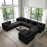 BEHOST 130" 8-Piece Modular Sectional Sofa with Ottomans, U-Shaped Pit Couch for Living Room, Modern Teddy Fabric Cloud Couch Set, Large Sleeper Sofa with Deep Seats, Classic Black