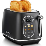 Keenstone 2 Slice Touchscreen Toaster - Stainless Steel Toaster with Wide Slot, 6 Shade Settings, Bagel Function, Removable Crumb Tray - Black