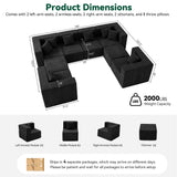BEHOST 130" 8-Piece Modular Sectional Sofa with Ottomans, U-Shaped Pit Couch for Living Room, Modern Teddy Fabric Cloud Couch Set, Large Sleeper Sofa with Deep Seats, Classic Black