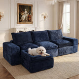 BEHOST 4-Piece 102" L-Shaped Modular Sectional Sofa, Velvet Cloud Sleeper Couch with with Dog Bed & 2 Movable Ottomans, Deep Seat Living Room Furniture Set,Navy Blue