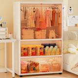 400Qt Super Large Storage Bins with Door and Wheels, Kids Closet Organizer with Hanging Rod, White