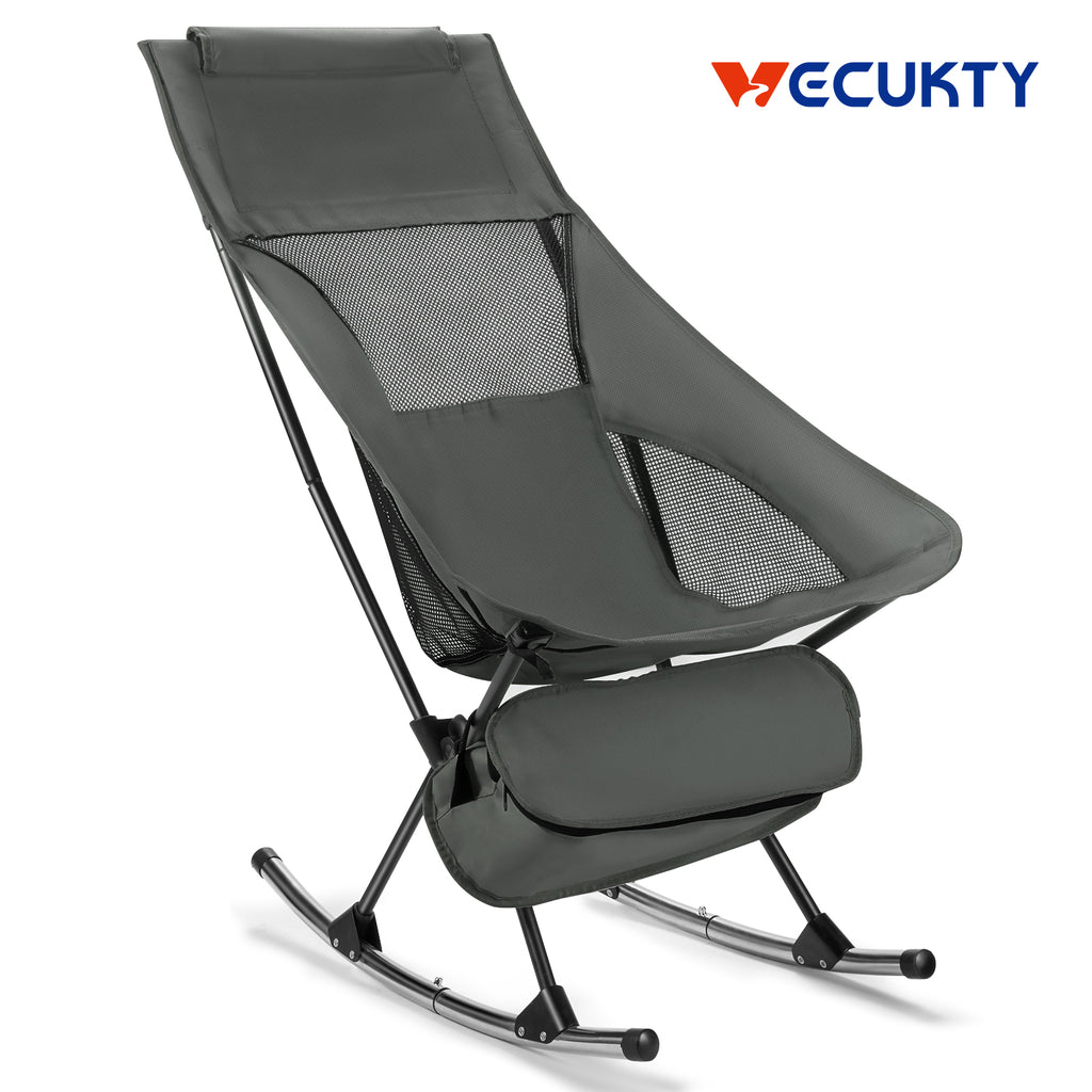 Camping Chair, VECUKTY c 240 lbs Capacity,Compact Outdoor Portable Folding Rocker Chair for Camping Hiking Gardening Travel Beach Picnic,Gray