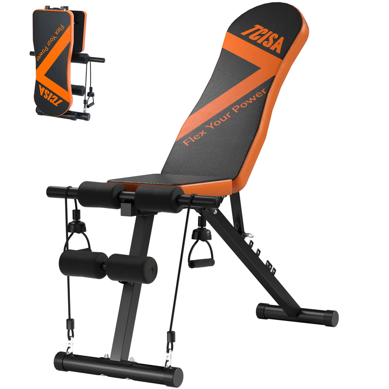 Weight Bench, TCISA Adjustable Weight Bench, Strength Training Benches For Full Body Workout & Home Gym with Resistance Bands