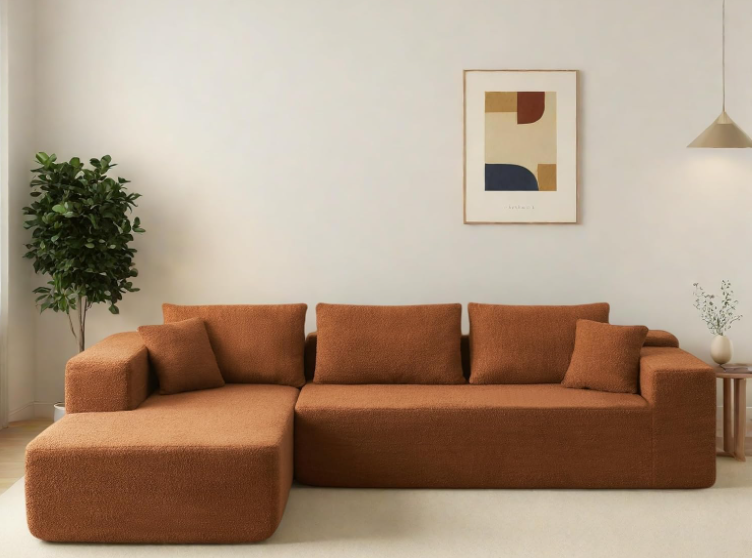 Behost 105" Modular Sectional Sofa for Living Room, Corduroy Cloud Couch for Adults, Red