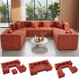 BEHOST 130" 8-Piece Modular Sectional Sofa, Boneless Cloud Couch with Extra Deep Seats, Washable Chenille Sofa Set for Living Room, Chenille Rust