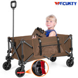 Gathered Collapsible Camping Wagon, Vecukty Portable Foldable Cart, Heavy Duty Folding Utility Grocery Wagon with 150lbs, for Shopping,Sports,Fishing,Beach,Garden,Red