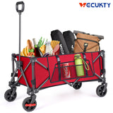 Gathered Collapsible Camping Wagon, Vecukty Portable Foldable Cart, Heavy Duty Folding Utility Grocery Wagon with 150lbs, for Shopping,Sports,Fishing,Beach,Garden,Red