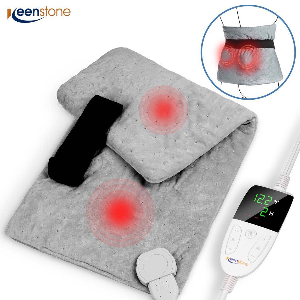 Keenstone Weighted Heating Pad with Massage for Back Pain & Cramps Relief, 5 Heating Levels and 4 Time Settings 12"×24" - Gray
