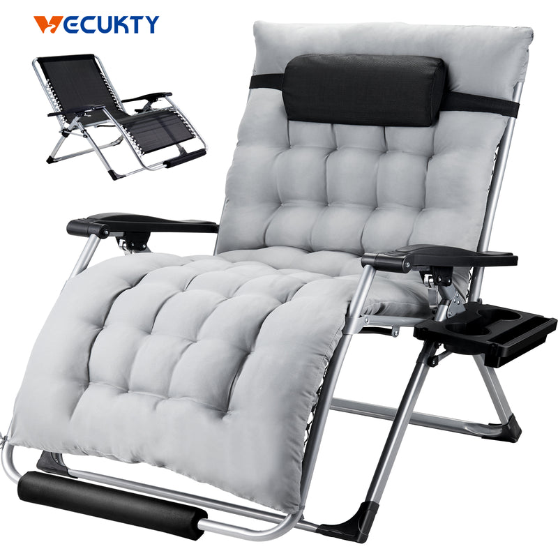 Zero Gravity Chair,VECUKTY Patio Lawn for Indoor and Outdoor Chairs ,550lbs Oversized XL 33IN Ergonomic Lounge Folding Reclining Chair,Gray
