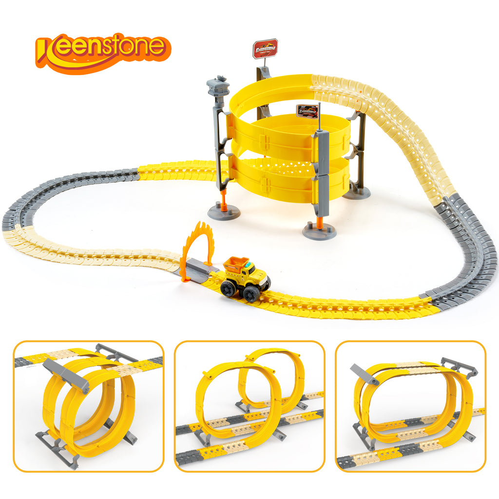 Electric Racing Tracks for Boys and Kids, Race Car Track Sets Gift Toys for Children Over 5+,Yellow