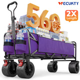 Vecukty 51.2" Large Collapsible Folding Wagon Cart, 560 lbs Load Capacity, Heavy-Duty Steel Frame & Oversized Wheels for Grocery Shopping, Camping, Sports, Moving – Purple