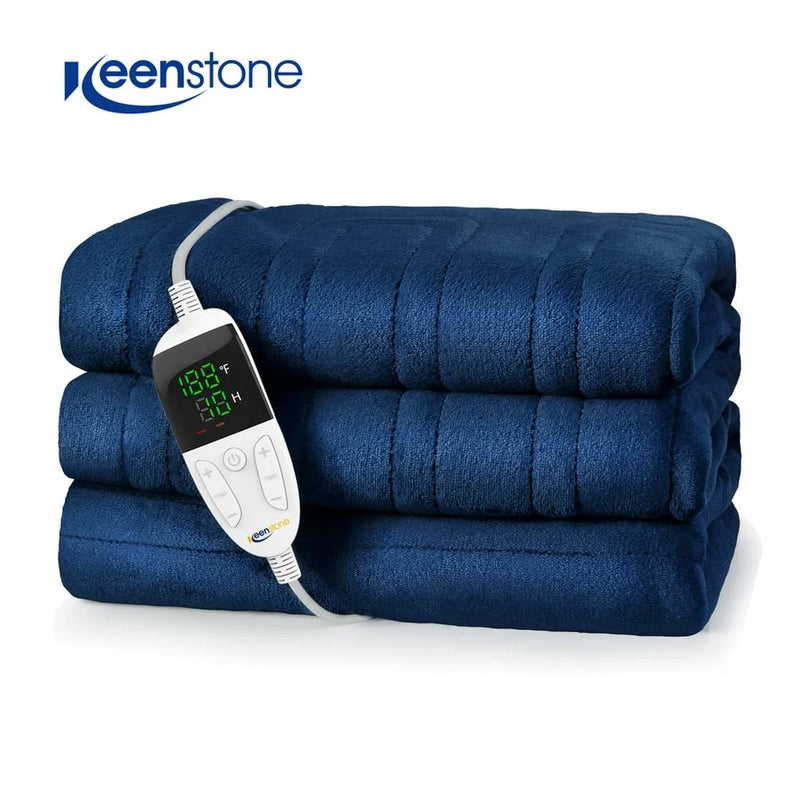 Keenstone Double-sided Flannel Electric Heated Blanket Full Size, 72"x84" Machine Washable Fast Heating Blanket for Office Bedroom Livingroom - Blue