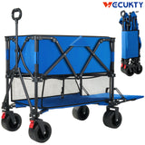 Folding Double Decker Garden Wagon, VECUKTY Heavy Duty Collapsible Camping Wagon Cart with 54" Lower Decker, All-Terrain Big Wheels for Camping, Sports, Shopping, Garden and Beach, Support Up to 550lbs, Gray