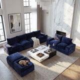 BEHOST 8-Piece 130" U-Shaped Modular Sectional Sofa, Velvet Cloud Sleeper Couch with Dog Bed & 2 Movable Ottomans, Oversized Deep Seat Living Room Furniture Set,Navy Blue