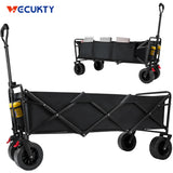 Extra Large Collapsible Garden Cart, VECUKTY Folding Wagon Utility Carts with Wheels and Rear Storage, Wagon Cart for Garden, Camping, Grocery Cart, Shopping Cart, Black