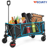 Gathered Collapsible Camping Wagon, Vecukty Portable Foldable Cart, Heavy Duty Folding Utility Grocery Wagon with 150lbs, for Shopping,Sports,Fishing,Beach,Garden,Red