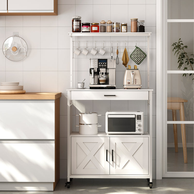 Monvane Kitchen Baker's Rack with Drawer Storage Shelf Microwave Cart Oven Stand Coffee Bar,White