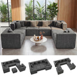 BEHOST 130" 8-Piece Modular Sectional Sofa, Boneless Cloud Couch with Extra Deep Seats, Washable Chenille Sofa Set for Living Room, Chenille Dark Gray
