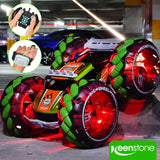 RC Off Road Monster Car, Keenstone 1:10 Giant Wheel Remote Control Toy Car with High-Speed Climbing and Colorful Gradient Lights with Music,Green