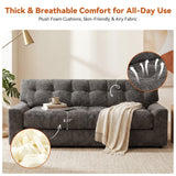 BEHOST 75.6" 3 Seater Sofa Couch for Living Room, Boneless Couch with Extra Deep Seats, Cloud Sofa with Upholstered 2 Pillows & Side Storage, Gray