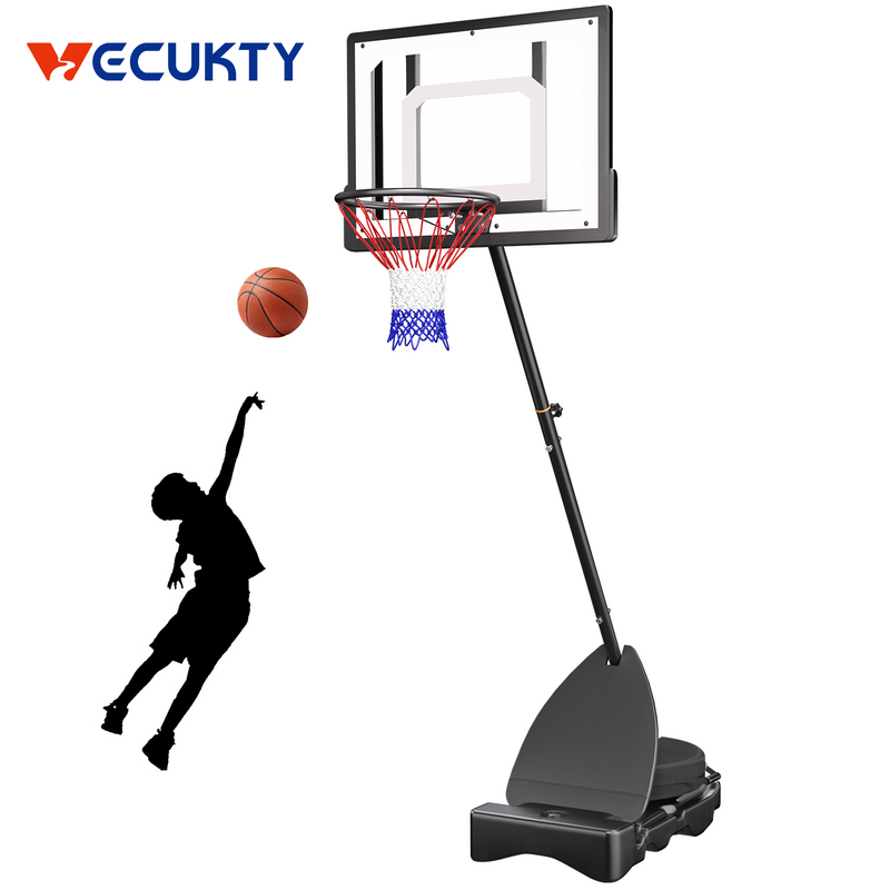 Vecukty 33" Portable Basketball Hoop for Kids, Exactaheight™ Performance Acrylic Adjustable Height 5-7' Basketball Hoop for HOA
