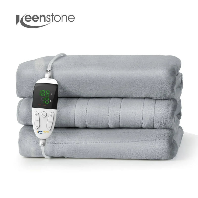 Keenstone Double-sided Flannel Electric Heated Blanket Full Size, 72"x84" Machine Washable Fast Heating Blanket for Office Bedroom Livingroom - Gray