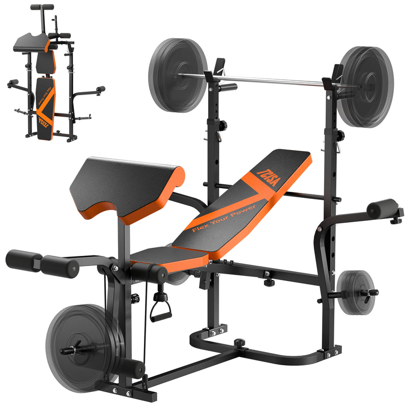 TCISA Weight Bench, Bench Press Set with Leg Extension, 6 in 1 Olympic Adjustable Weight Bench for Home Gym, Multi-Function Strength Training Bench Press Exercise Equipment