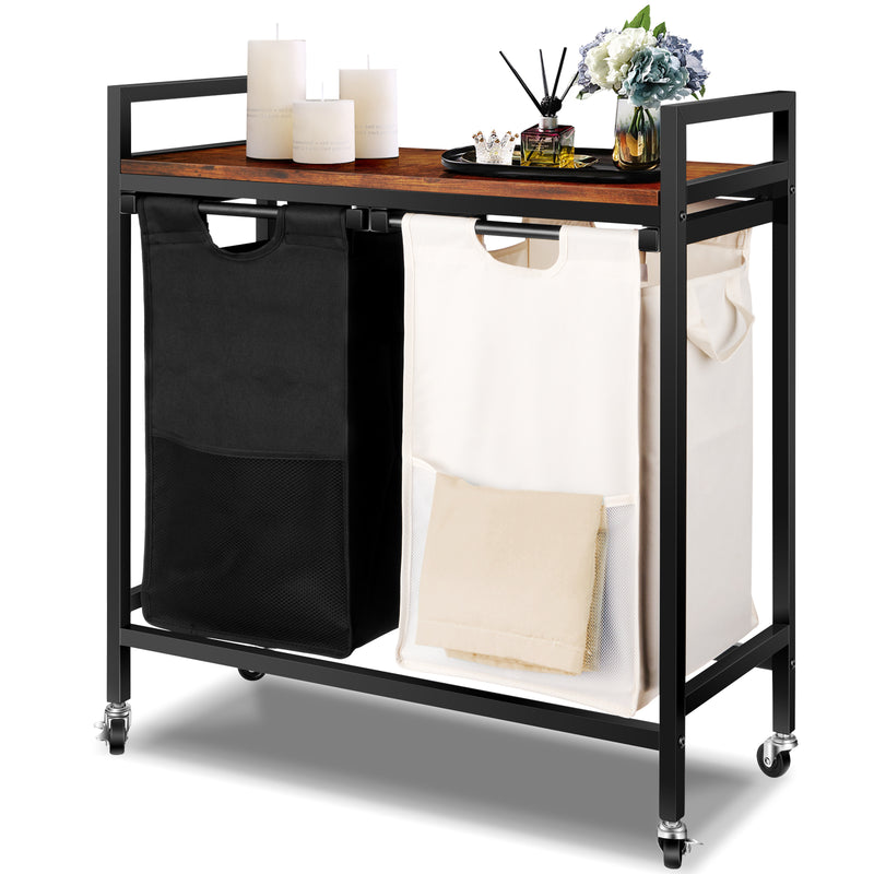 Rolling Laundry Sorting Cart,Rustic Brwon