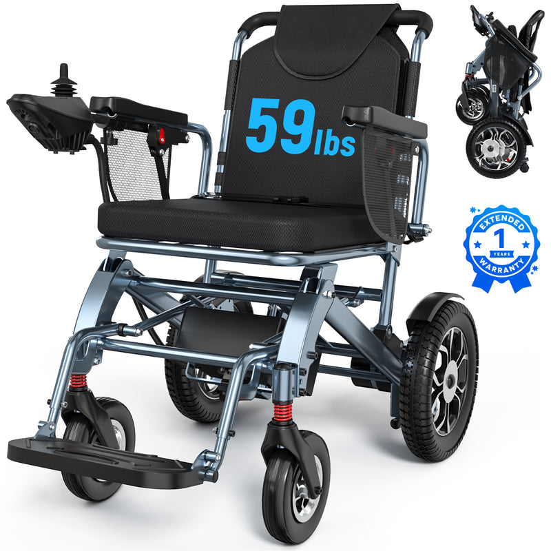 SACVON Lightweight Electric Wheelchair for Adults,Only 59 Lbs All Terrain Motorized Wheelchair,22 Miles Long Travel Range,2 Storage Bags