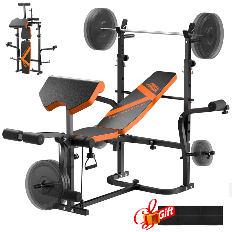 TCISA Weight Bench, Bench Press Set with Leg Extension, 6 in 1 Olympic Adjustable Weight Bench for Home Gym, Multi-Function Strength Training Bench Press Exercise Equipment
