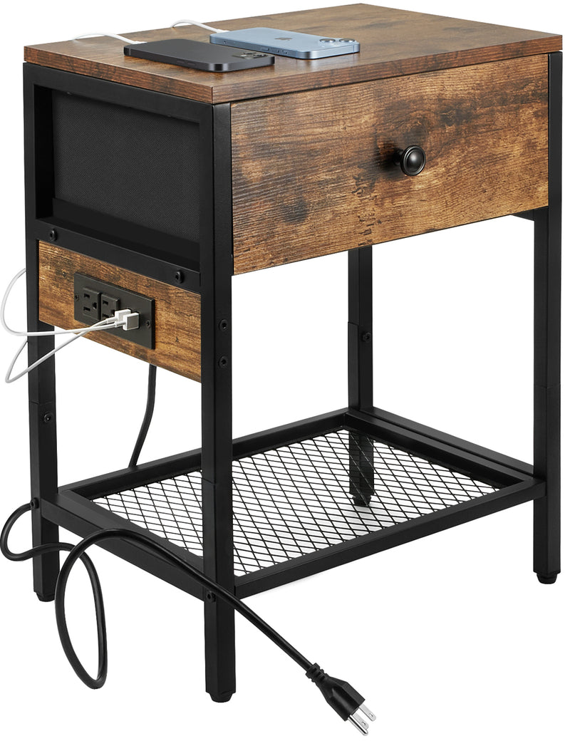 MONVANE Nightstand with Drawer, Sofa Side Table with Charging Station End Table for Bedroom, Living Room, College Dorm,2 pack