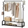 MONVANE Clothes Rack,Clothing Rack for Hanging Clothes, Garment Rack with Two Lower Storage and 6 Hooks, Black