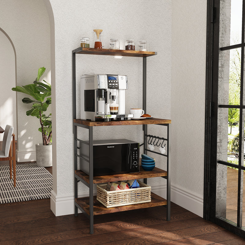 Monvane Kitchen Baker's Rack Storage Shelf Microwave Cart Oven Stand Coffee Bar,Rustic Brown