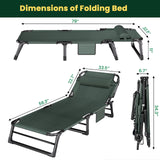 Oversized 33.5in Portable Folding Outdoor Cot Bed,  3 in 1 Adjustable 4 Positions Reclining Lounge Chairs with Pillow, Emergency Sleepover Bed , Suitable for Camping, Pool, Beach,Living Room, Patio